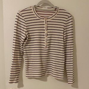 MOTHER Striped Long Sleeve Henley Top